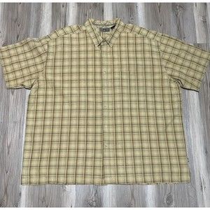 REI Shirt Mens 2XL Short Sleeve Button Up Brown/Tan Plaid Casual Outdoors 473